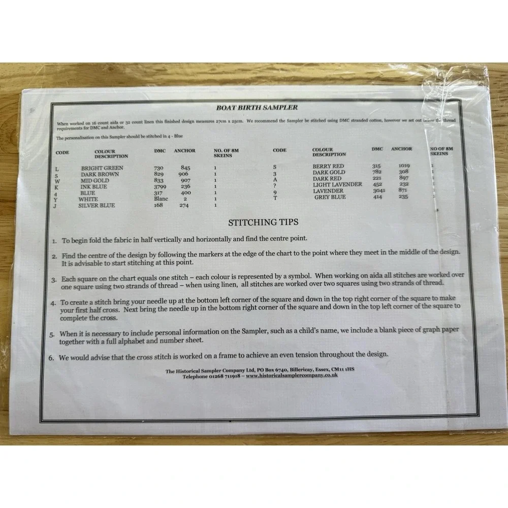 Historical Sampler Company Limited finished size